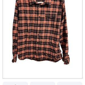 Patagonia Organic Cotton Orange Plaid Fjord Flannel Shirt Large Lightweight